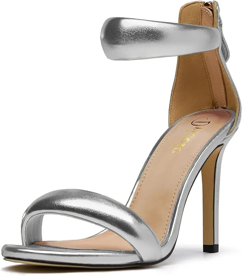 Back Zipper Ankle Strappy Stiletto Heels Sandals For Women