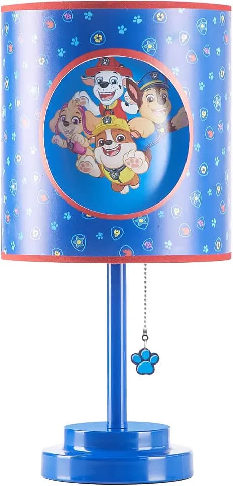 Idea Nuova Nickelodeon Paw Patrol 2 Layer Cut Out Shade Stick Table Lamp with Figural Pull Chain and Themed Printed Decorative Shade