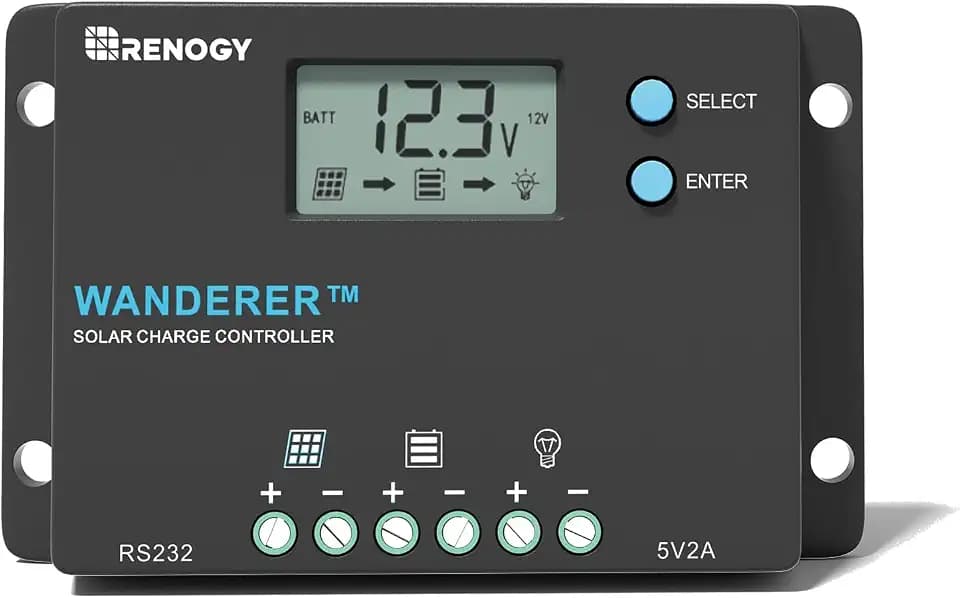 Renogy 12/24V 10A Wanderer PWM Solar Charge Controller for Solar Panels