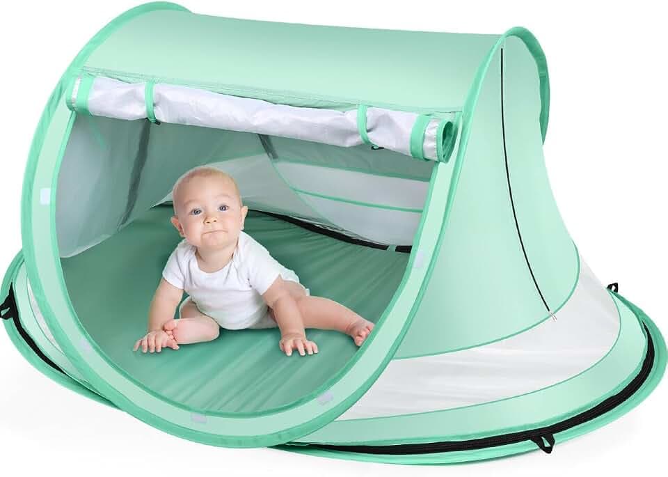 Kapeazo Baby Beach Tent, Pop Up UV Sun Shade for Infant Toddlers (Green)