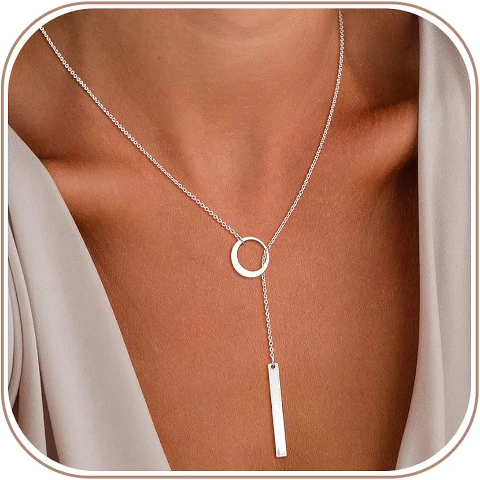 Silver Long Necklaces for Women Y Lariat Bar Drop Pendant Jewelry