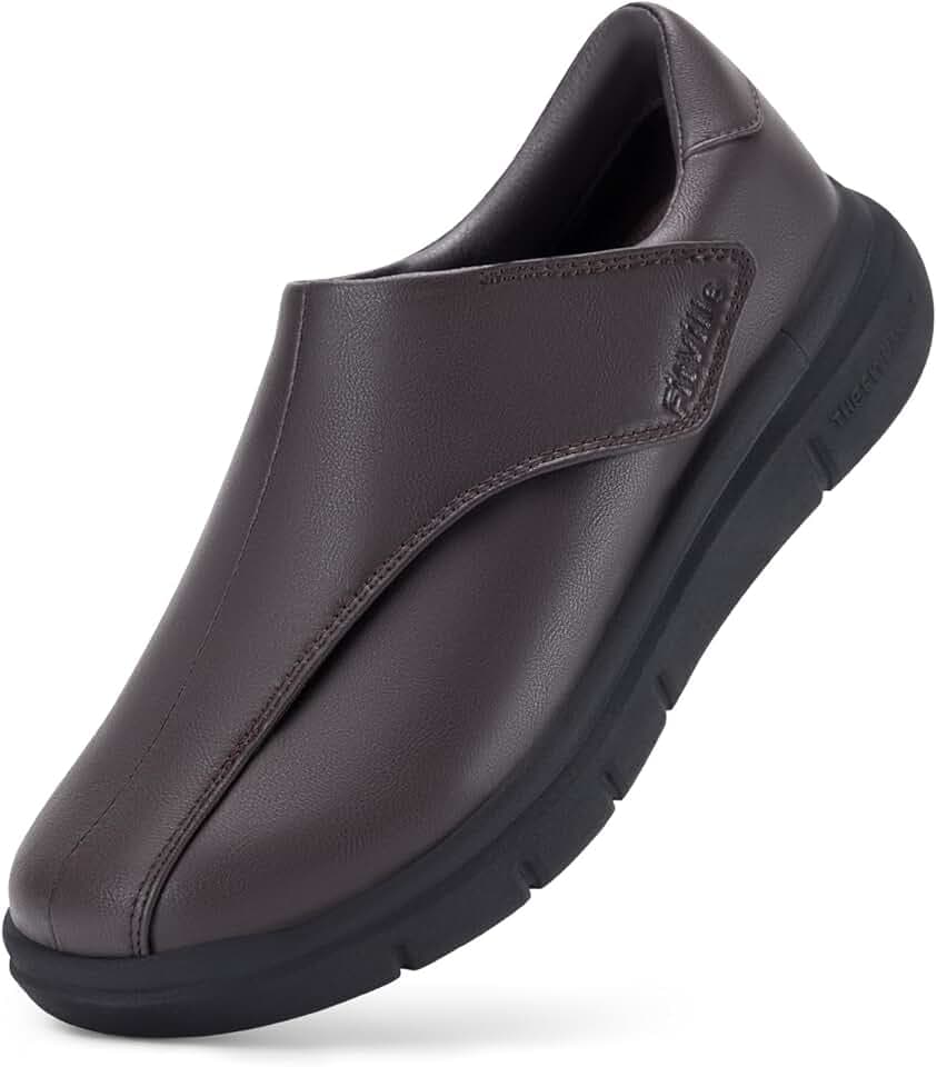 FitVille Extra Weite Lederschuhe Herren mit Klettverschluss Bequeme Seniorenschuhe Pflegeschuhe Gesundheitschuhe Hausschuhe Business Casual Schuhe für Breite Füße EasyTop Deluxe V1