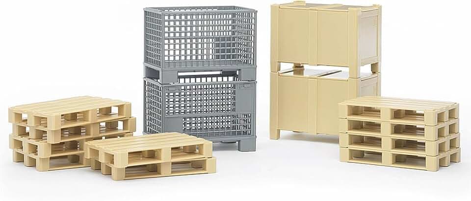 bruder 02415 - Logistik Zubehör - 2 Gitterboxen, 2 Kisten, 10 Paletten