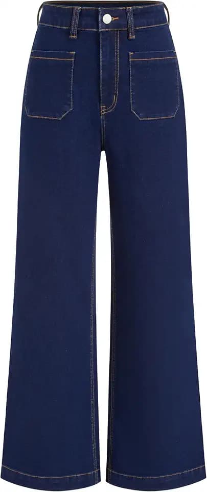 CIDER Womens Wide Leg Jeans Cropped Length Stretchy Denim Flared Pants