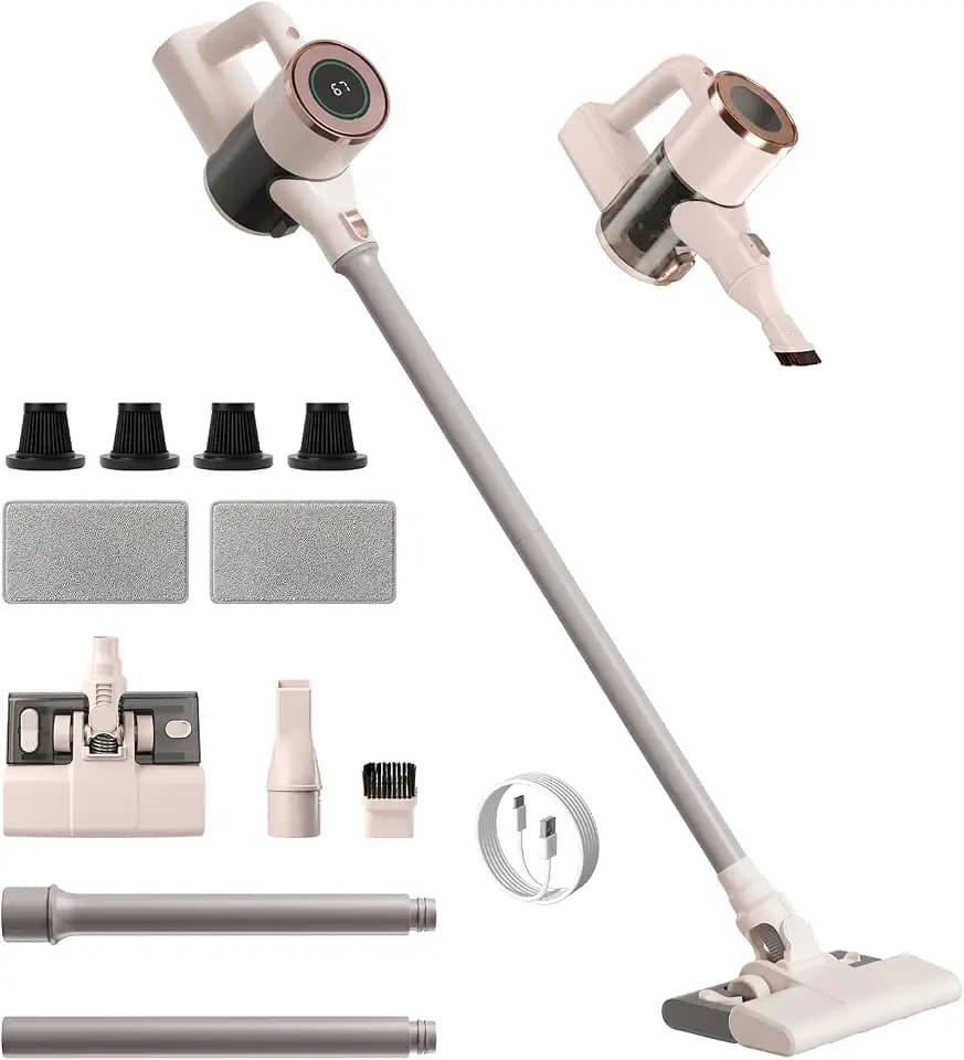 Kabelloser Akku-Staubsauger mit Wischfunktion, 2-in-1 Staubsauger mit Anti-Tangle-Bodenbürste für Tierhaare, Starke Saugleistung, ideal für Hartböden, Teppiche, Auto und Tierhaare