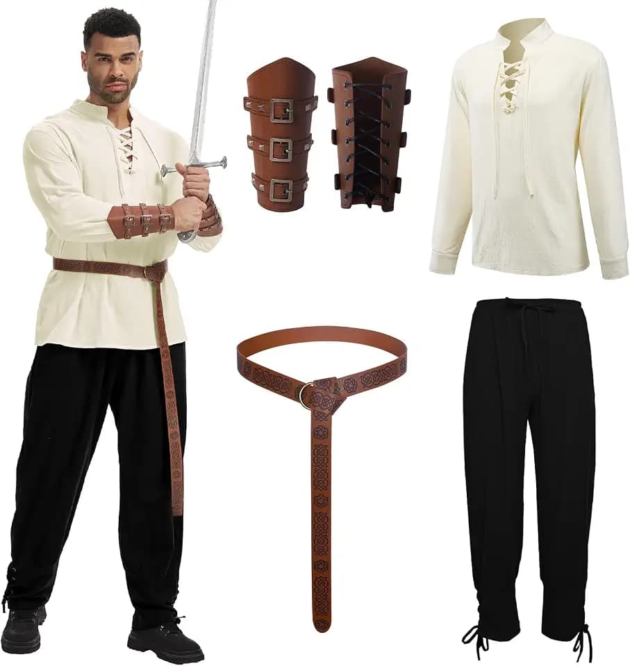 4 Pcs Men's Renaissance Costume Set Medieval Pirate Viking Costume