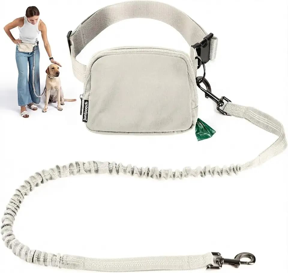 Hands Free Dog Leash with Dog Treat Pouch - Stylish & Trendy Waist Leash for Dog Walking - Wear Around the Waist or Crossbody - Durable & Detachable - Shock Absorbing - Waste Bag Dispenser
