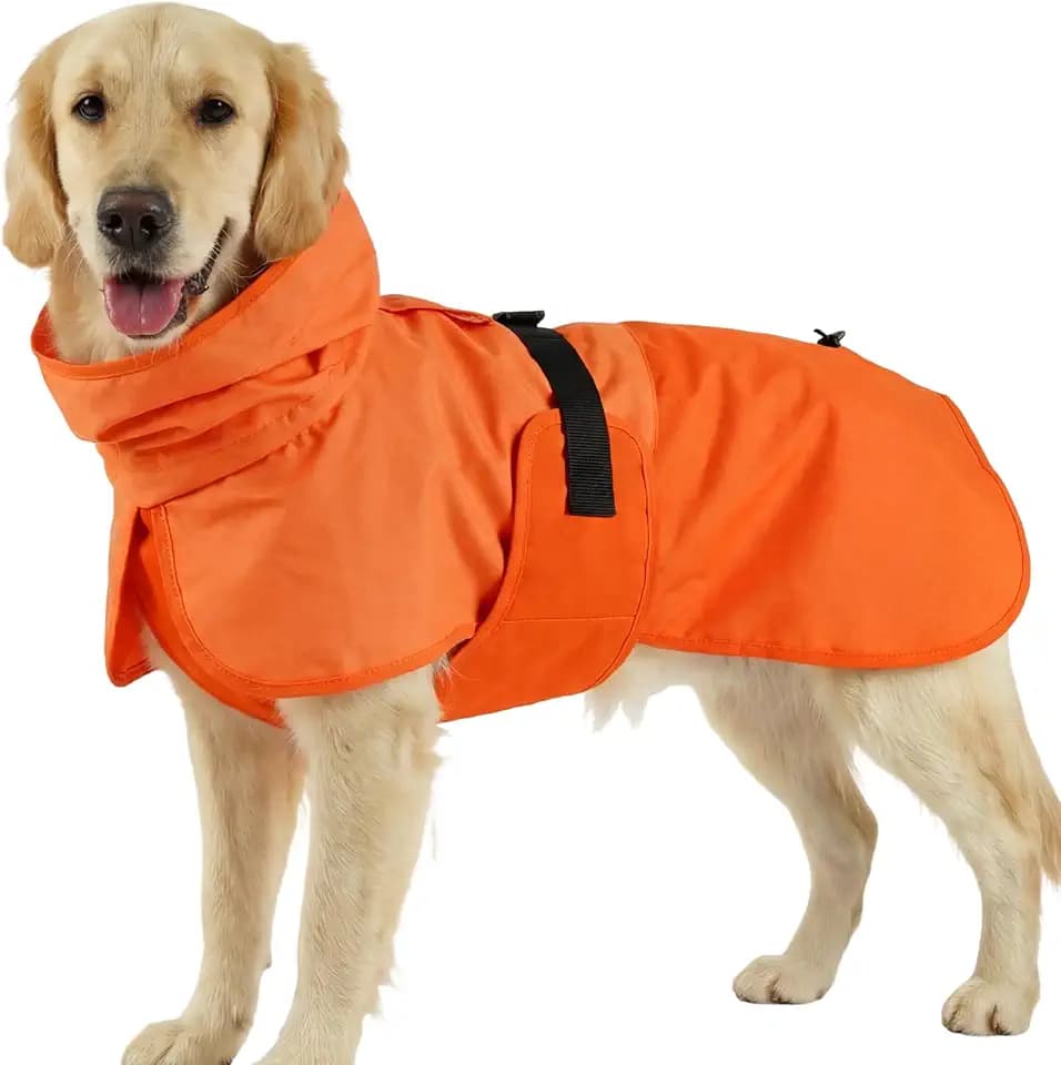 BRKURLEG Dog Raincoat, Waterproof Rain Jacket with Hood, Orange, XXXL