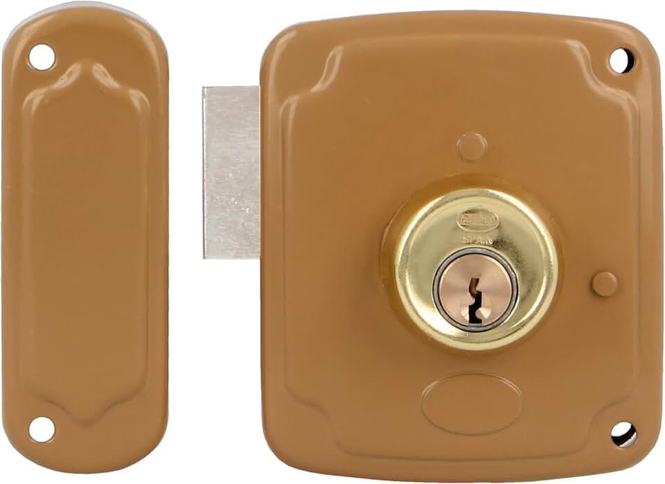 Amig - Aufschraubschloss für Holztüren - reversible Falle - inkl. 3 Schlüssel - Mod. 72PU-80-80 x 95 mm - Stahl goldfarben