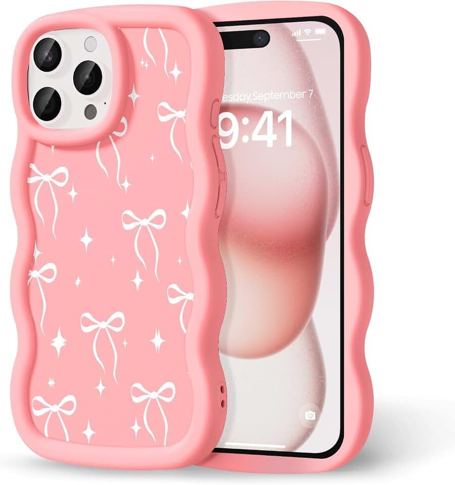 for iPhone 15 Pro Max Phone Case, Curly Wavy Frame with Cute Pattern