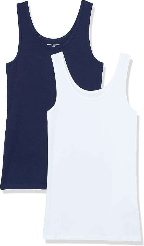 Amazon Essentials Women's Slim-Fit Ribbed Scoop Neck Tank Tops, Pack of 2