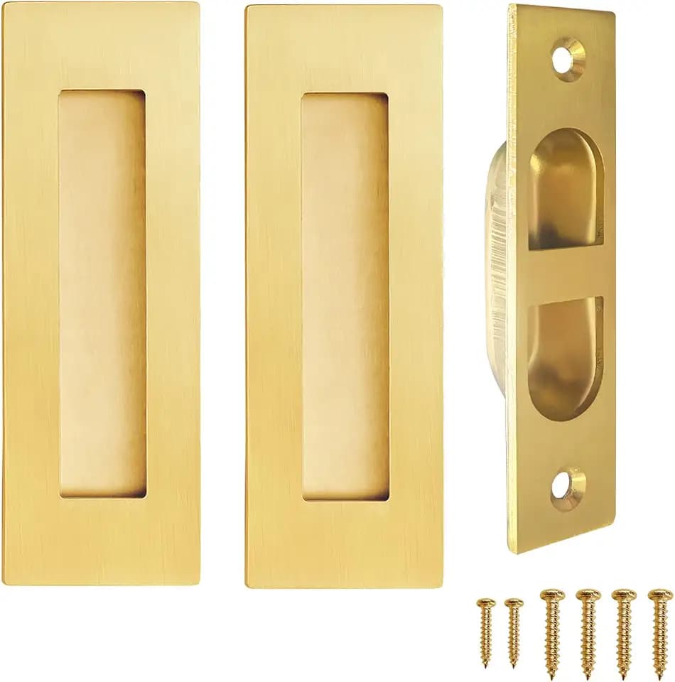 Pocket Door Handles and Edge Pull,4.72 inch Recessed Flush Finger Pulls,304 Stainless Steel Pocket Door Hardware,Gold