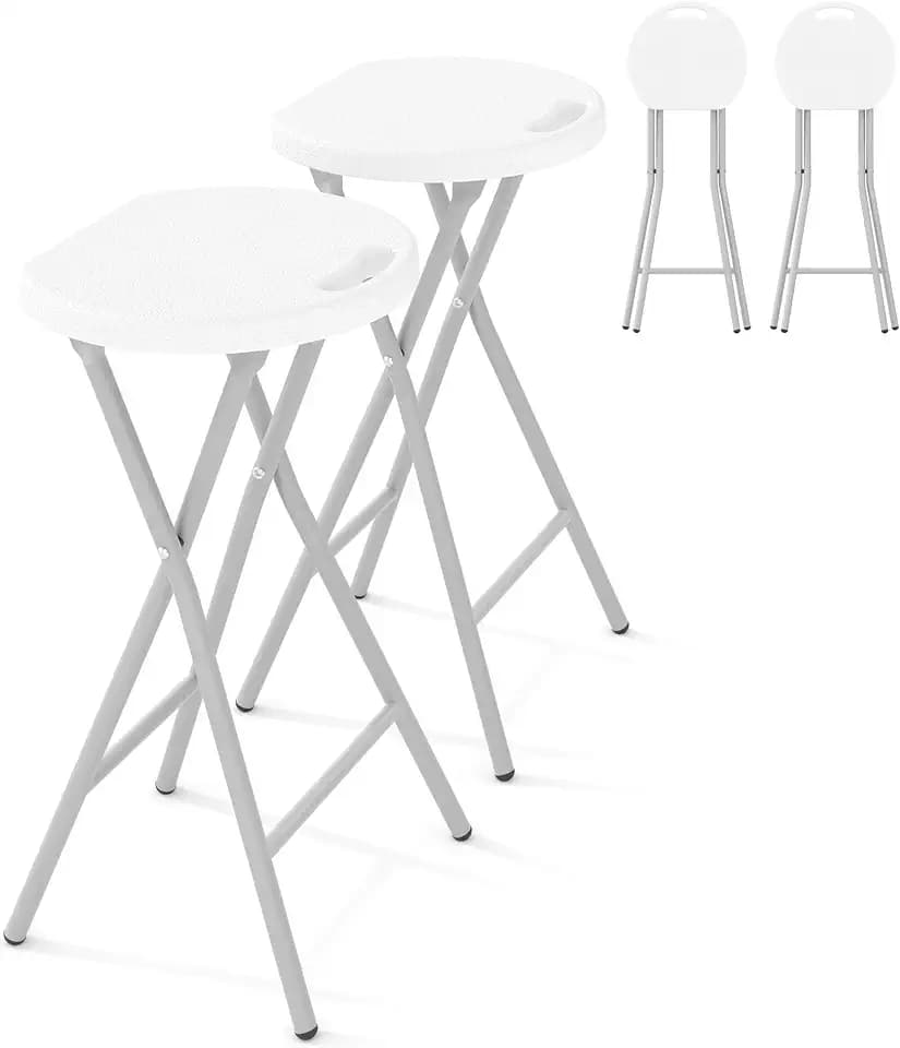 Garvee Folding Stool with Handle 24 Inch Tall 400lbs Capacity, 2 Pcs White