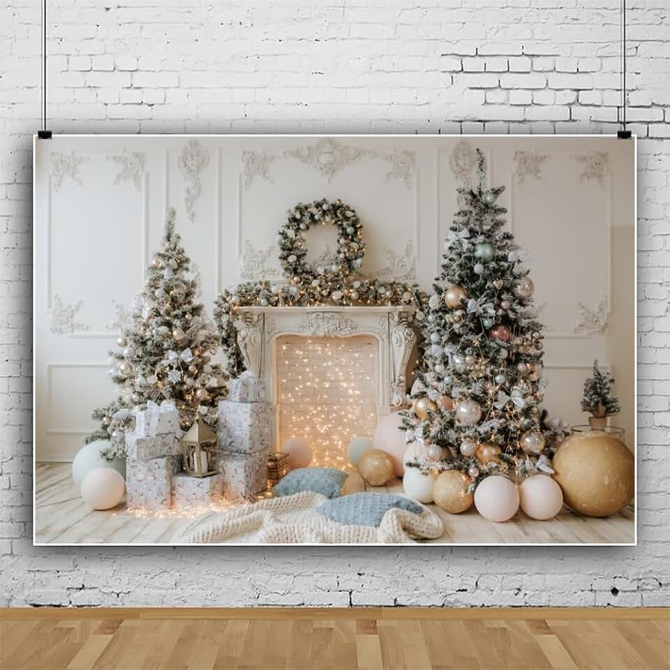 Weihnachts Hintergrund 3x2m Vinyl weißem Kamin Weihnachtsszene Winter Xmas Tree Fotografie Hintergrund Familie Kinder Feiertagsfeier Dekorationen Banner Studio Fotoshooting Requisiten