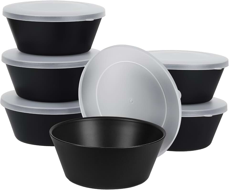 Greentainer Schüssel 24 OZ Müslischalen mit Deckel/Salatschalen, 6er 710ml Unbreakable Cereal Bowls|Obstschale, Suppenschüssel für Kinder und Erwachesene|Leicht & Bruchsicher |Schwarz