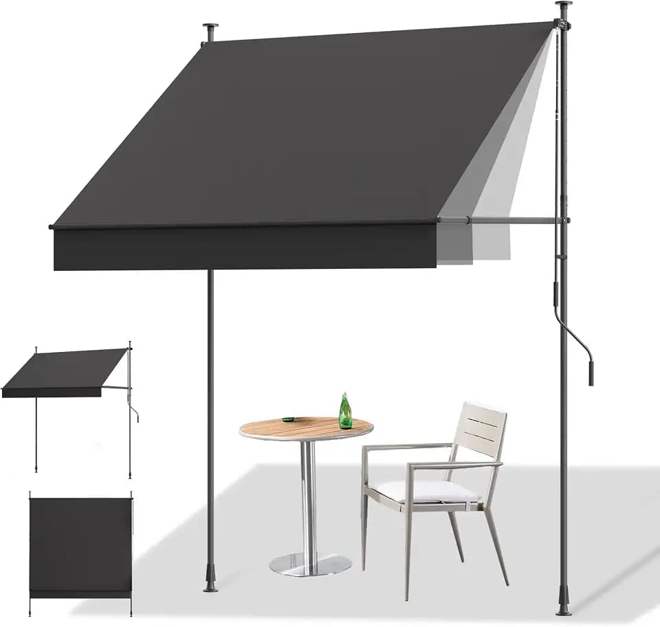 HOMEDEMO Manual Retractable Awning, 79" W x 118" H Retractable Side Bar 47-59", Outdoor Patio Awnings Height Adjustable 82-118", NO Drilling Awings for Backyard Garden Porch Outside Carbon Gray