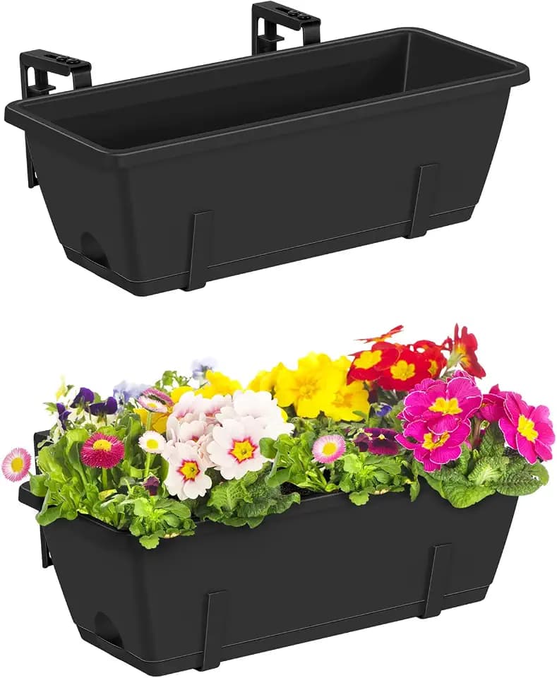 CADUKE Railing Planter Boxes 2 Pack 17 Inch Window Boxes Black