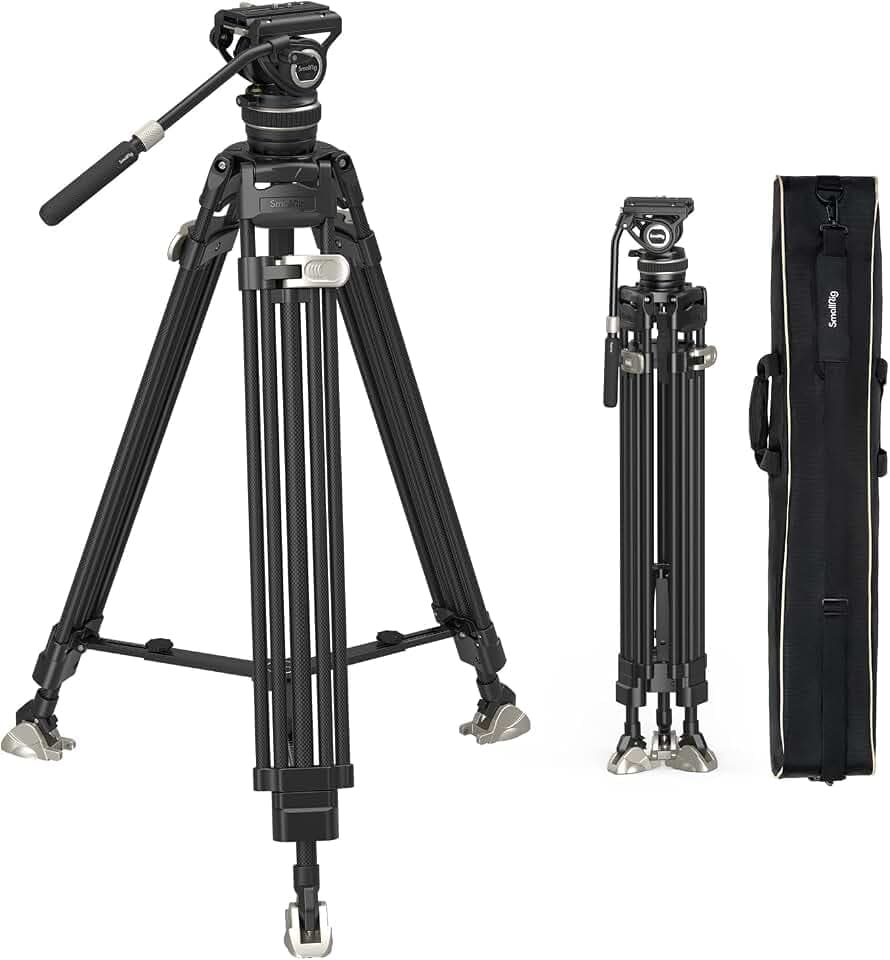 SMALLRIG 197cm/78 Videostativ Heavy Carbon Fiber Tripod, One-Step Locking System, 360°-Fluidkopf und Dual Mode Schnellwechselplatte, Belastbarkeit 10kg für Kamera Camcorder, AD-100 FreeBlazer - 3989