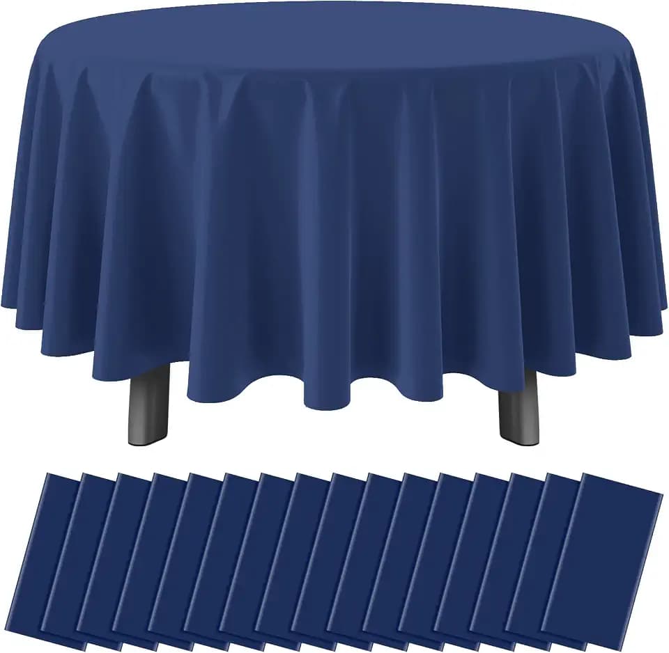 16 Pack Navy Blue Plastic Tablecloth for Round Tables, Premium Decorative Navy Blue Disposable Table Cloths for Parties, Navy Round Party Table Cover for Birthday Wedding Banquet Event, 84 Inch