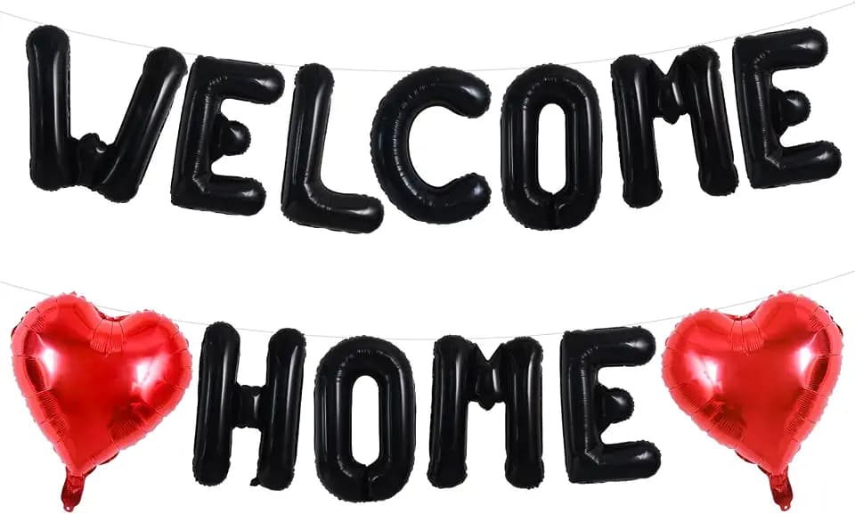 TONIFUL 16 Inch Black WELCOME HOME Foil Letter Balloons Banner Decorations