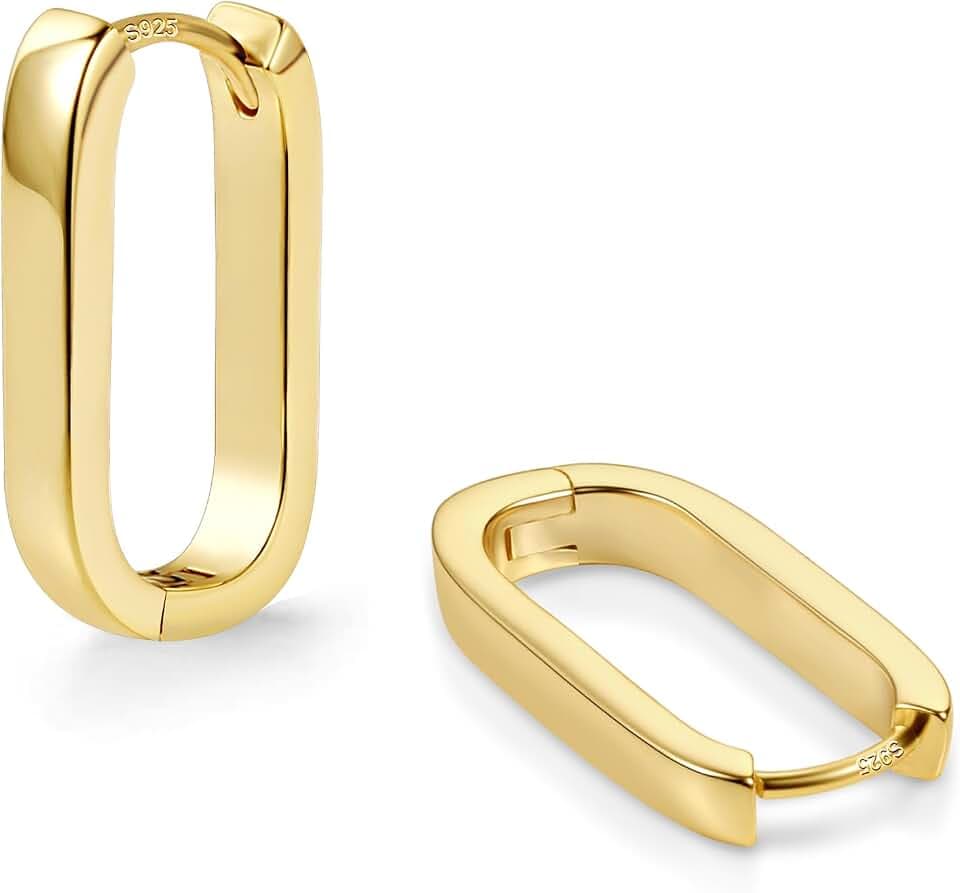 Silver Hoop Earrings for Women Small Square 14K Gold Hoop Earrings
