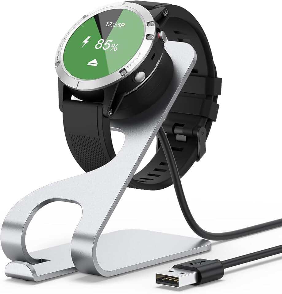 Wanme Charger Stand for Garmin Watch, USB Charging Cable Dock Compatible with Garmin Vivoactive 5 4 4S 3, Venu Sq/Venu/Venu 3S 3 2S 2, Fenix 8 7 7S 7X 6 5, Forerunner 965 955 945 Smartwatch (Silver)