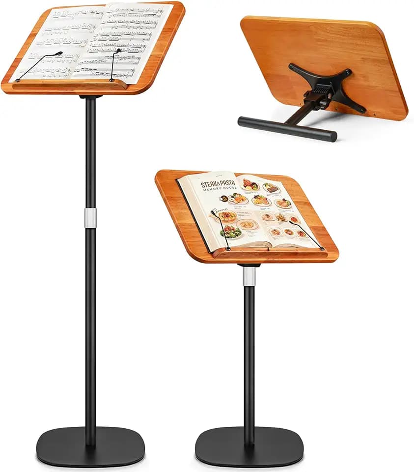 2 in 1 Verstellbarer Buchständer, 50-130 cm Höhenverstellbarer Buchhalter für Boden/Tisch mit XXL-Platte 180°-Neigung für Musiknoten, Rezepte, Tablet, Laptop, Zuhause, Büro und Schule (Schwarz)