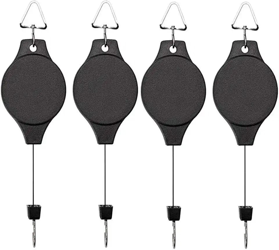 4 Pack Plant Hook Pulley, Retractable Plant Hanger Easy Reach Hanging Flower Basket for Garden Baskets Pots and Birds Feeder Hang High up and Pull Down to Water Or Feed
