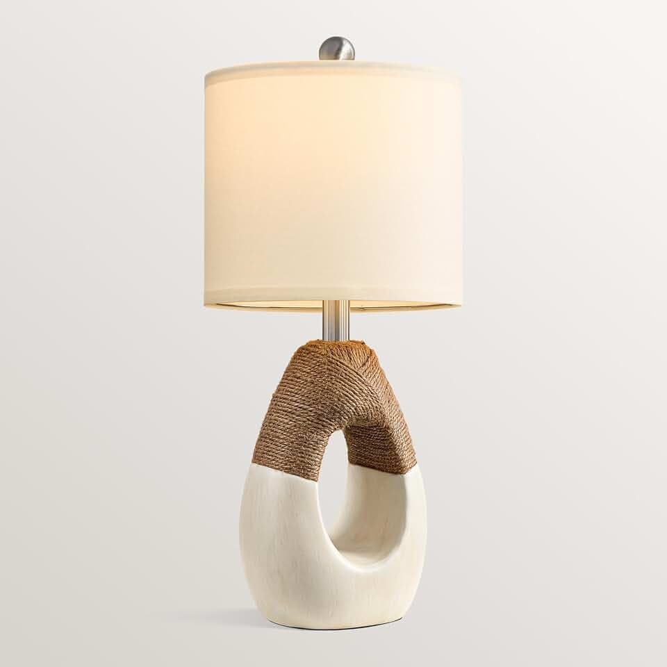 OYEARS 19” Boho Table Lamps Bedroom Living Room,Suitable for Small Space,Farmhouse Rattan Lamp Rustic Egg Design Resin Nightstand Bedside Lamps for Bedroom Living Room Office Study Rest Decor