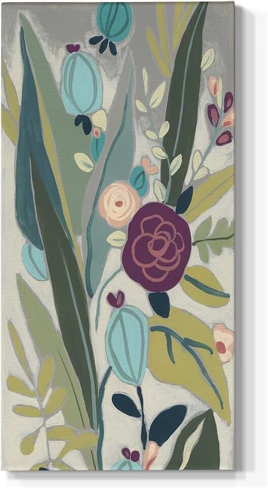 Renditions Gallery Canvas Botanical Home Paintings & Prints Colorful Panel of Tropical Plantations Abstract Hanging Decorations for Office Kitchen Living Room - 12"X24" LT520