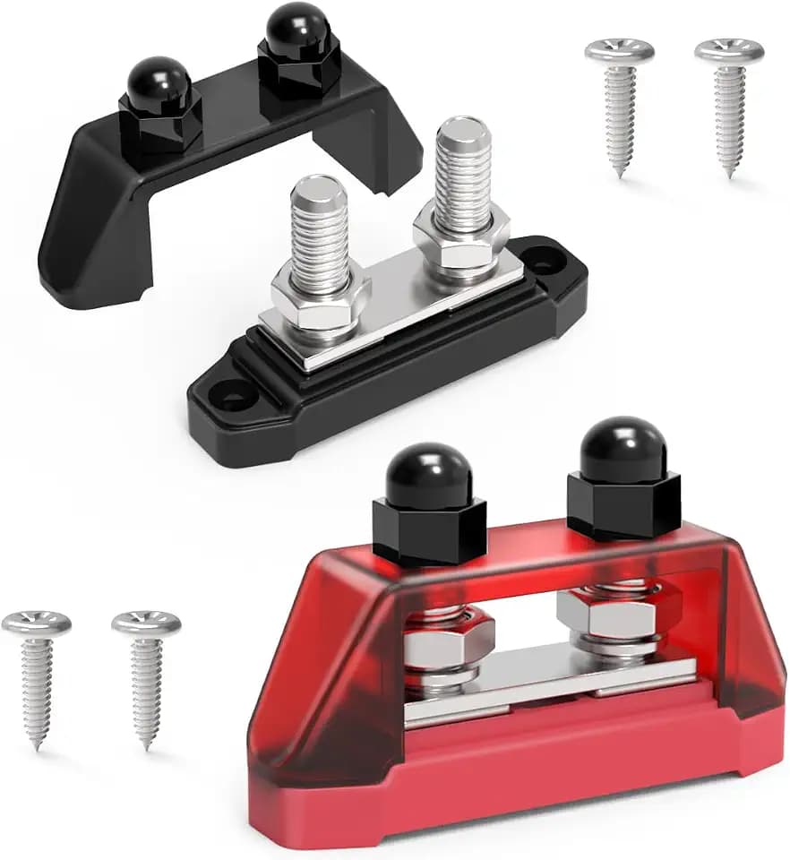 200A 12V Bus Bar, 12 Volt Power Distribution Block, 2 x 3/8" (M10) Terminal Studs 300V AC 48V DC Marine BusBar Positive & Negative for RV, Boat, Automotive, Solar System