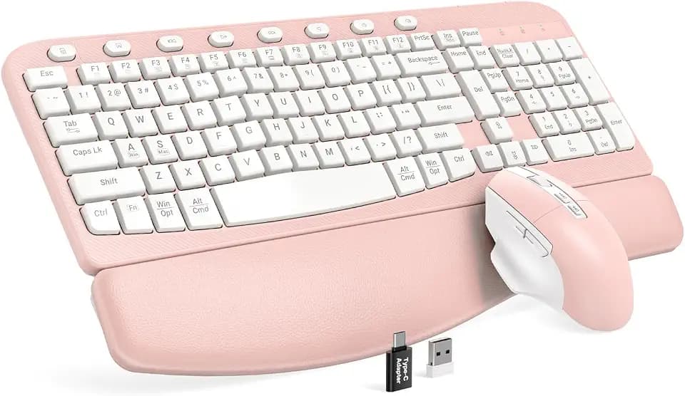 SABLUTE Wireless Keyboard and Mouse Combo with Ergonomic Wave Key