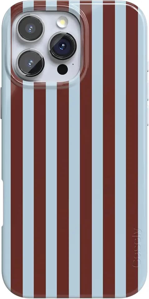 Casely iPhone 16 Pro Case | Sunday in Brooklyn | Chocolate Blue Stripes | Compatible with MagSafe | Classic Ultra Slim Design