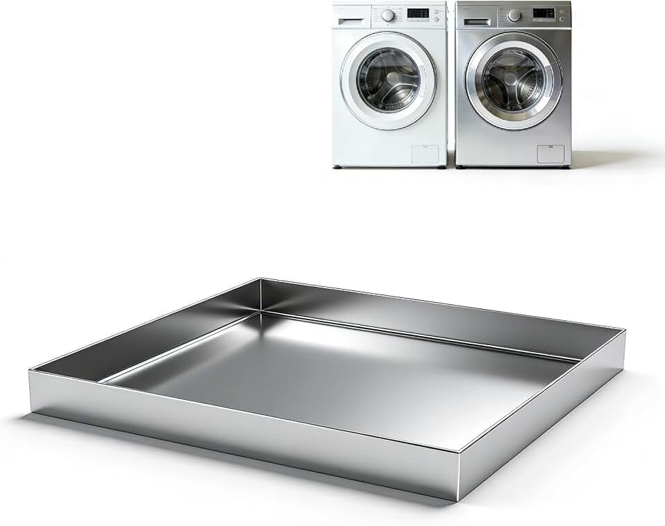 304 Stainless Steel Washing Machine Drain Pan, 27x25 Inch Leak-Proof Pan for Under Washer & Dishwasher, Floor Protection Tray to Prevent Water Damage