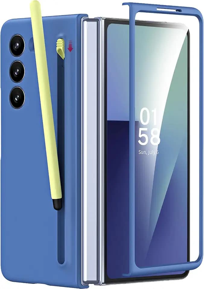 Miimall for Samsung Galaxy Z Fold 7 Case with Stylus and S Pen Holder, Slim Durable Galaxy ZFold 7 Case with Built in Screen Protector, Wireless Charging Compatible, Sky Blue