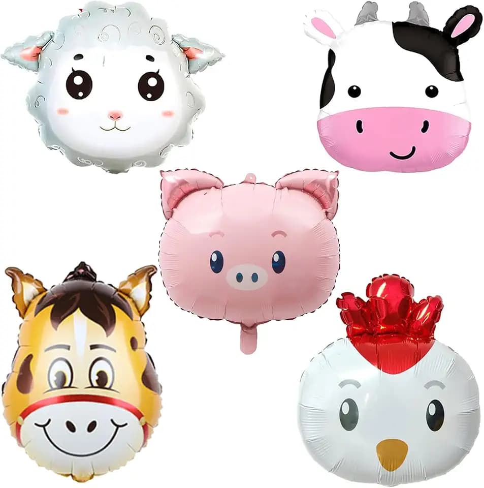 5 x Bauernhoftier-Luftballons, Kuh, Schwein, Schaf, Huhn, Ballon, Bauernhof, Geburtstagsparty, Dekorationen, Kuh, Esel, Schaf, Schwein, Huhn, Folie, Mylar, Geburtstagsballons für Hochzeit, Babyparty,