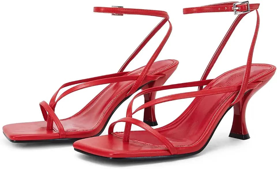 PiePieBuy Women's Lace Up Heeled Sandals Square Flip Flop High Heels Strappy Party Shoes