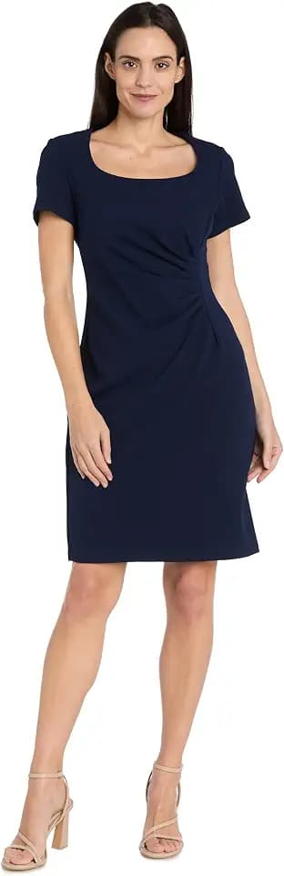 R&M Richards Women's Short Sleeve Ruched Sheath Dress | Pleated Knee-Length Workwear | Fitted Business Professional Style