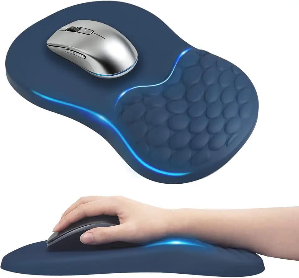 Ergonomisches Mauspad, 2-in-1Mousepad mit Handgelenkauflage und Massage-Noppen, Memory Schaum Gaming Mauspad mit Rutschfester PU-Basis, Schmerzen Lindern, für Alle Maus Laptop PC Offfice Büro, Blau