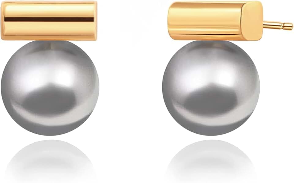 Aobei Pearl Handpicked Shell Pearl Drop Dangle Earrings for Women Dainty 18K Gold Plated Pearl Stud Earrings for Wedding Bridesmaids Gift