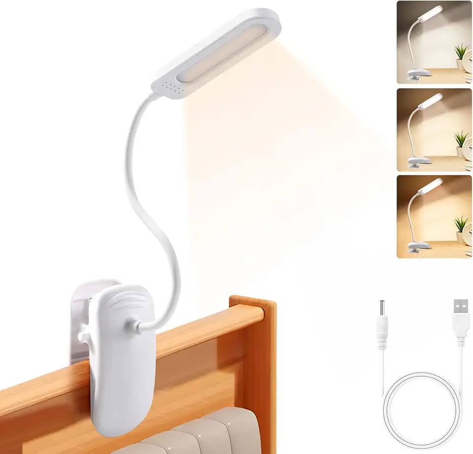 Diboniur Schreibtischlampe Klemmbar, Wiederaufladbare Nachttischlampe Touch Dimmbar, 3 Farben und dimmbar, 360° flexible Klemmleuchte Bett für Studium und Arbeit, Clip-on, USB-Anschluss
