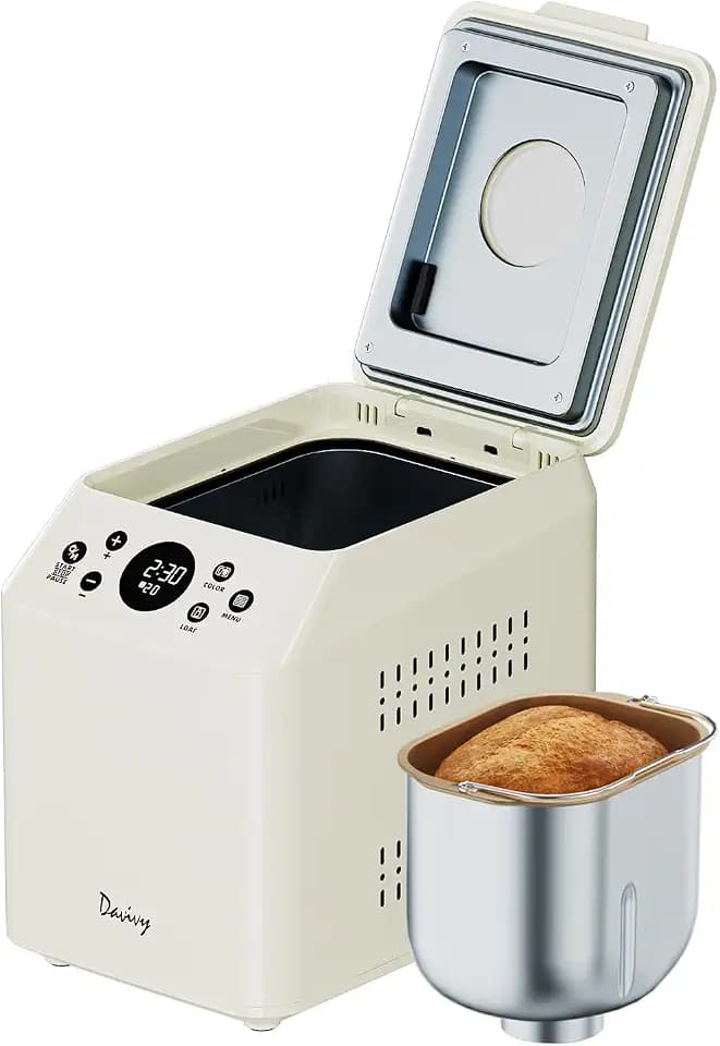 Davivy Bread Maker | 20-in-1 Programmable Bread Machine with PFAS-FREE Ceramic Pan, Dual Heaters, Quiet Motor, 3 LB, Stainless Steel Homemade Bread Maker with Oven Mitts