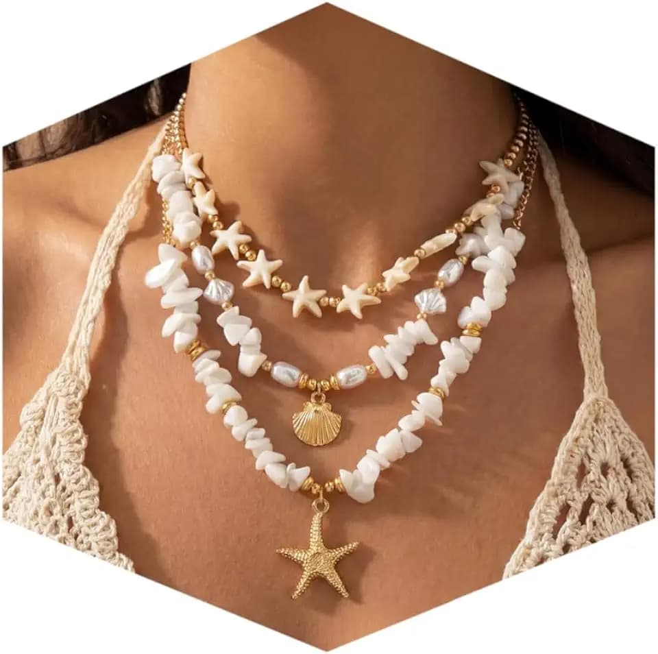 Nackiy Shell Starfish Necklace for Women, Boho Beach Vacation Jewelry Gift