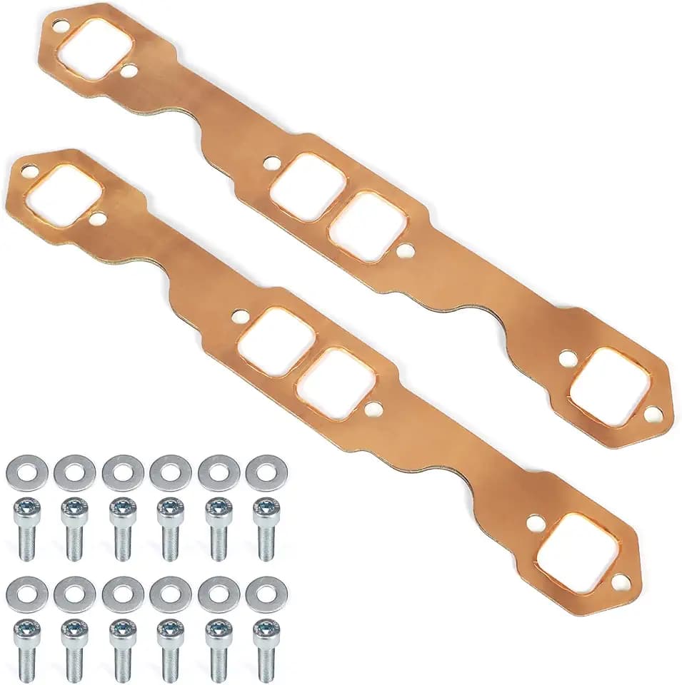Copper Exhaust Header Gaskets & 1.18" Extended Bolts Kit, Compatible with Small Block Chevy SBC 283 305 327 350 400 V8, Reusable Seal - Square Port