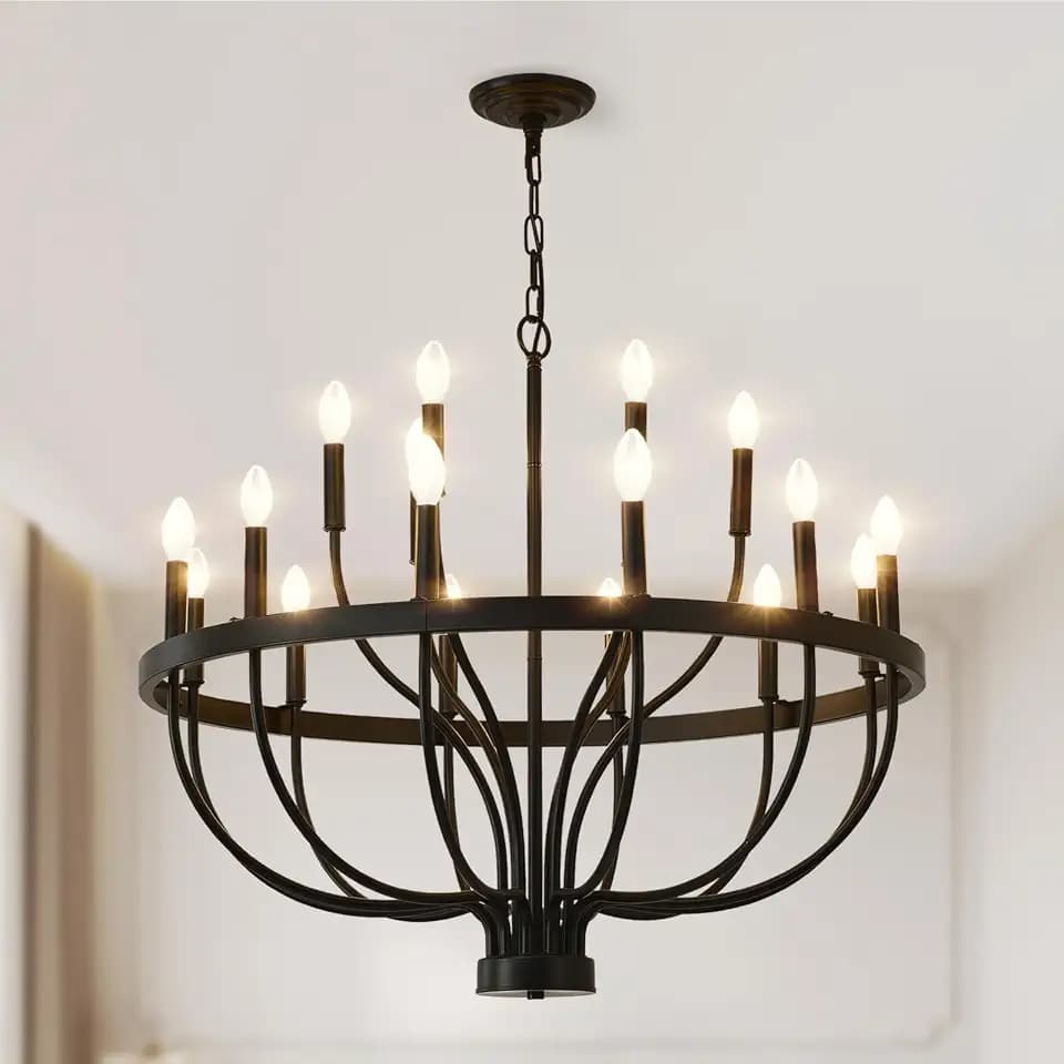 32-Inch Black Farmhouse Chandelier 18-Light Modern Candle Chandeliers