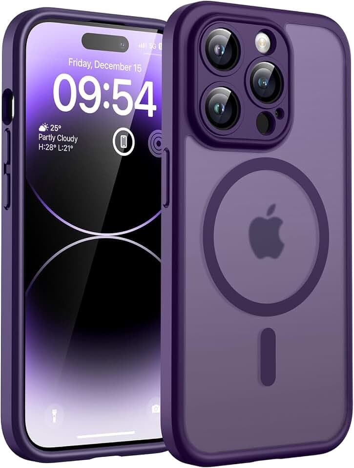 TOCOL Magnetic for iPhone 14 Pro Max Case, Upgraded Full Camera Protection, Compatible with Magsafe, Drop Protection, Translucent Matte Back Bumper Phone Cover 6.7-Inch（Midnight Purple）