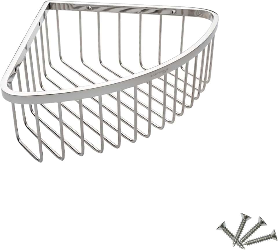 80S1 Duschkorb Ecke | Duscheckregal Chrom | Eckregal Dusche | 8cm Tiefer Duschablage Ecke Edelstahl | Duschregal Eckregal Bad
