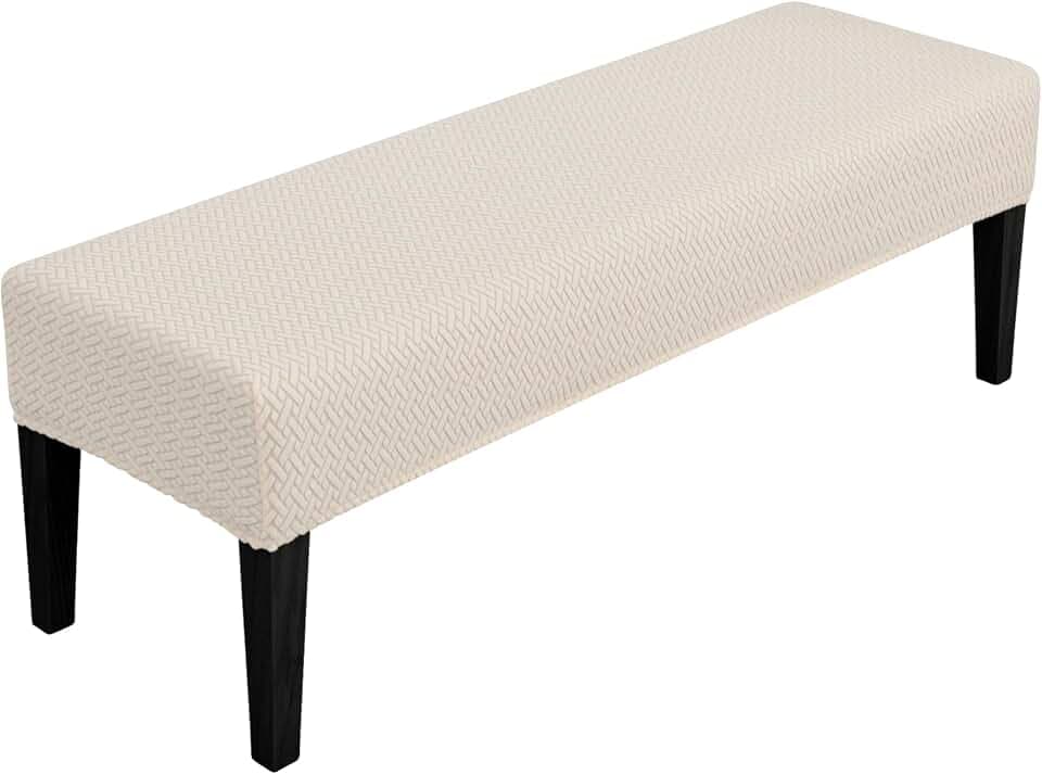 SPRINGRICO Stretch Dining Bench Cover, Removable Bench Slipcover Washable Bench Seat Protector Rectangle Bench Cover for Dining Room, Living Room, Bedroom, Kitchen (S3-Warm Cream)