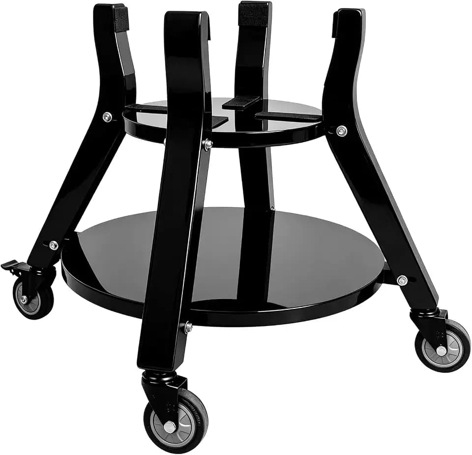 Rolling Cart for Large Big Size Green Egg – Powder-Coated Steel Rolling Nest Accessories, Grill Stand with 2-Tier Storage for Large Big Green Egg, Adjustable Legs & 4 Silent Wheels
