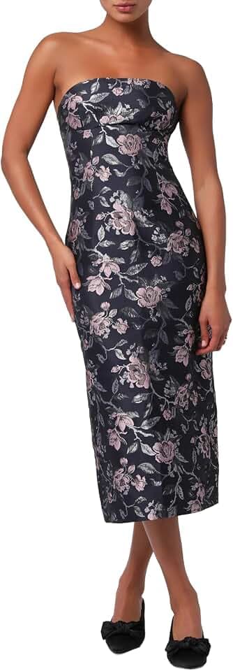 Lulus Perla Strapless Jacquard Women's Cocktail Midi Dress